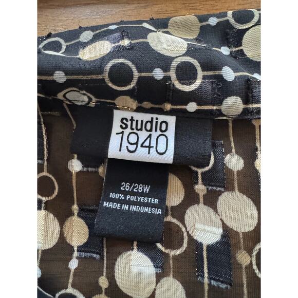 Studio 1940 Gold Black Sheer Open Front Blouse Size 26/28 Plus Size Black Blouse - Picture 3 of 9